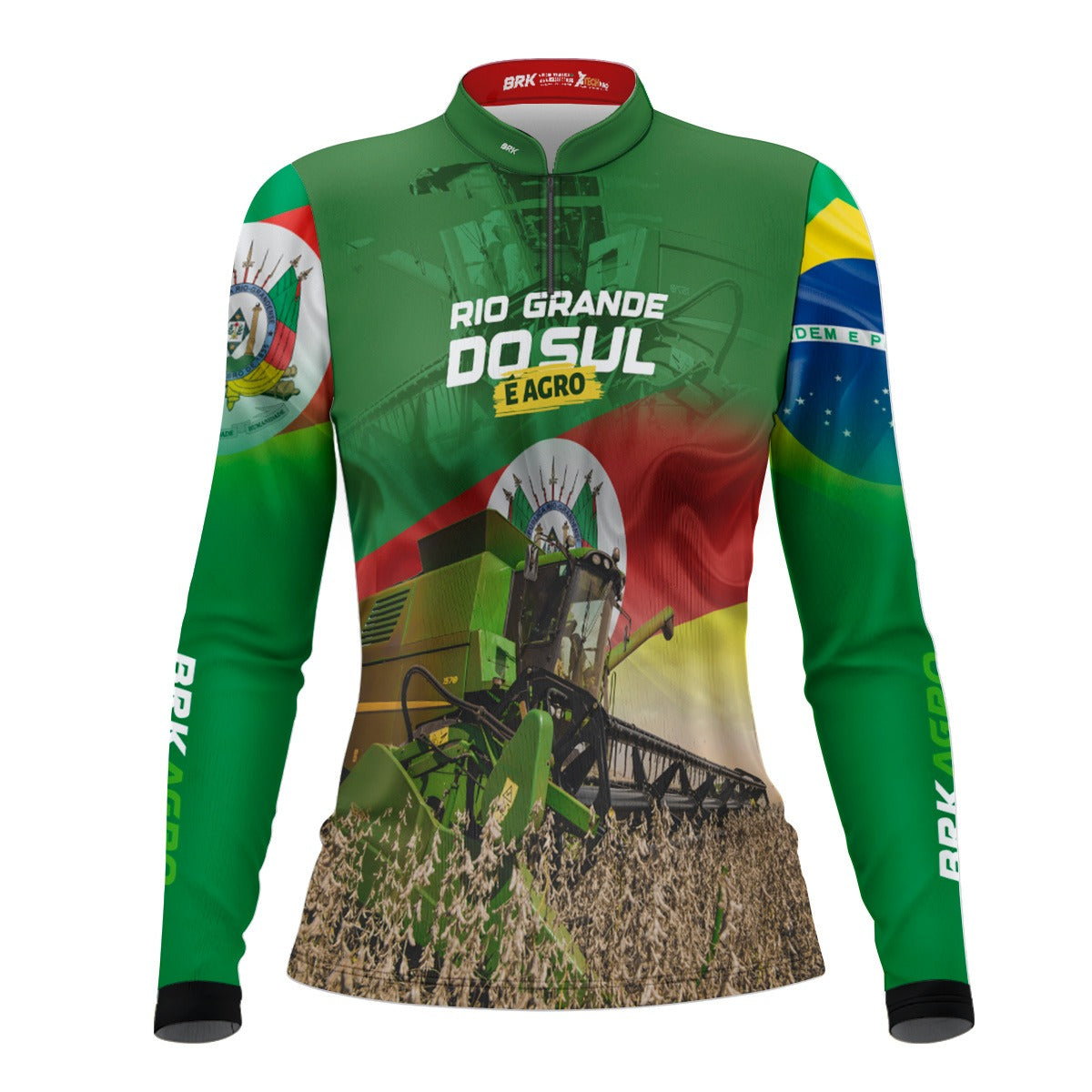 Camisa Agro Feminina Brk Colheitadeira e Rio Grande do Sul é Agr UV50+