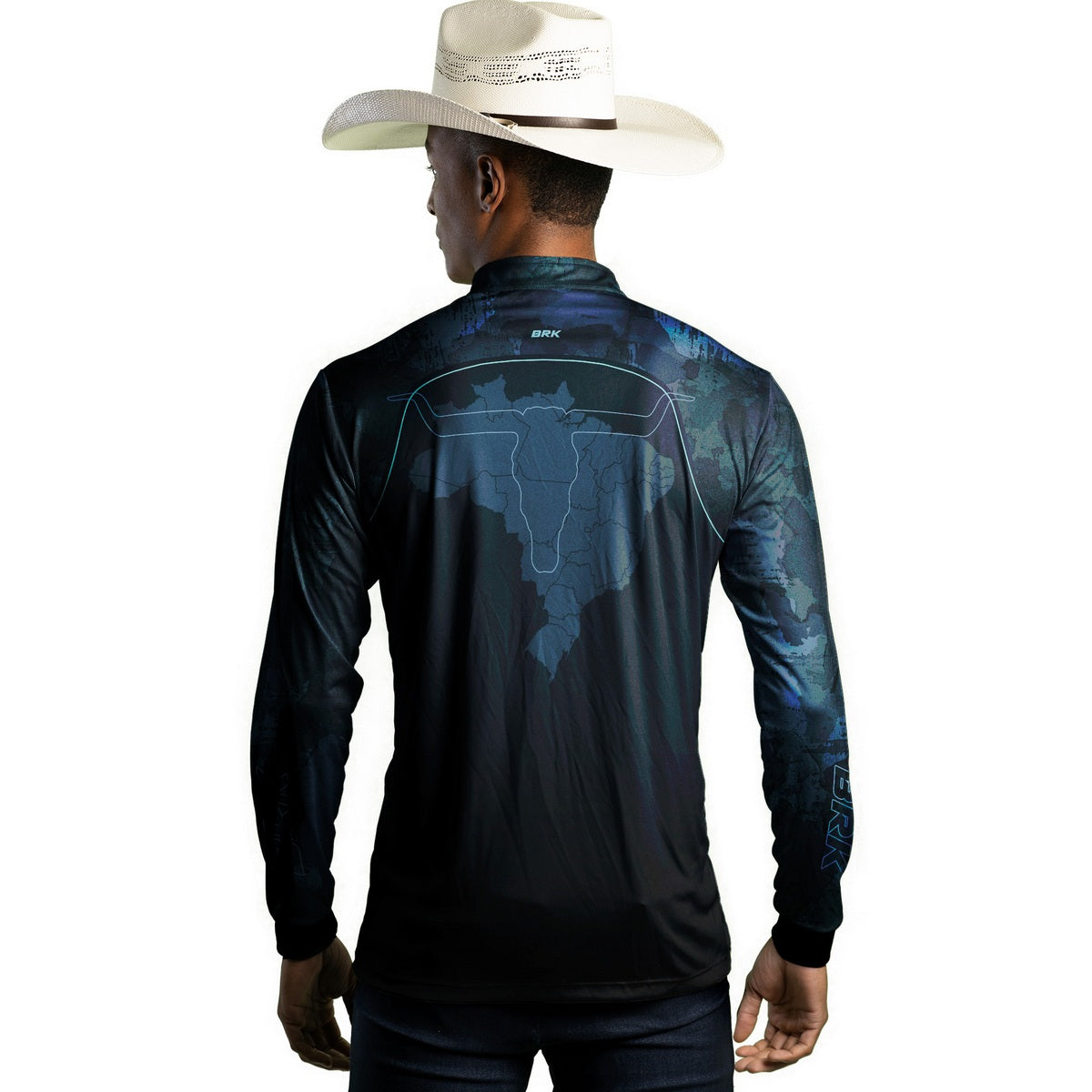 Camisa Agro Brk Camo Long Horn Brasil Azul com Proteção Solar UV50+