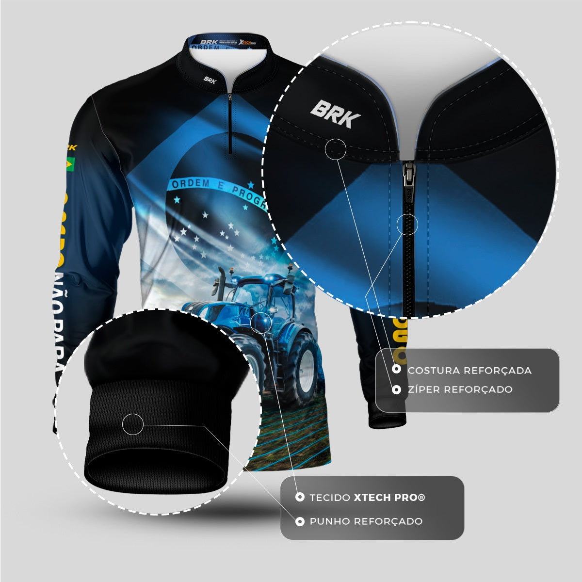 Camisa Agro Brk O Agro Não Para Azul Proteção Solar UV50+