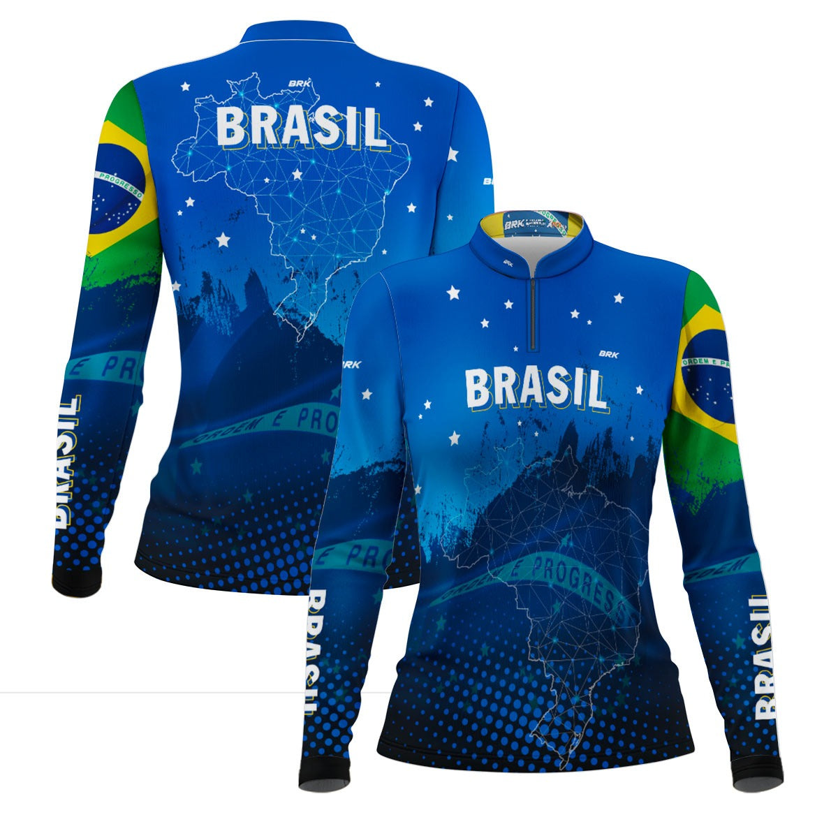 Camisa Feminina Agro Brk Brasil Azul com Proteção Solar UV50+