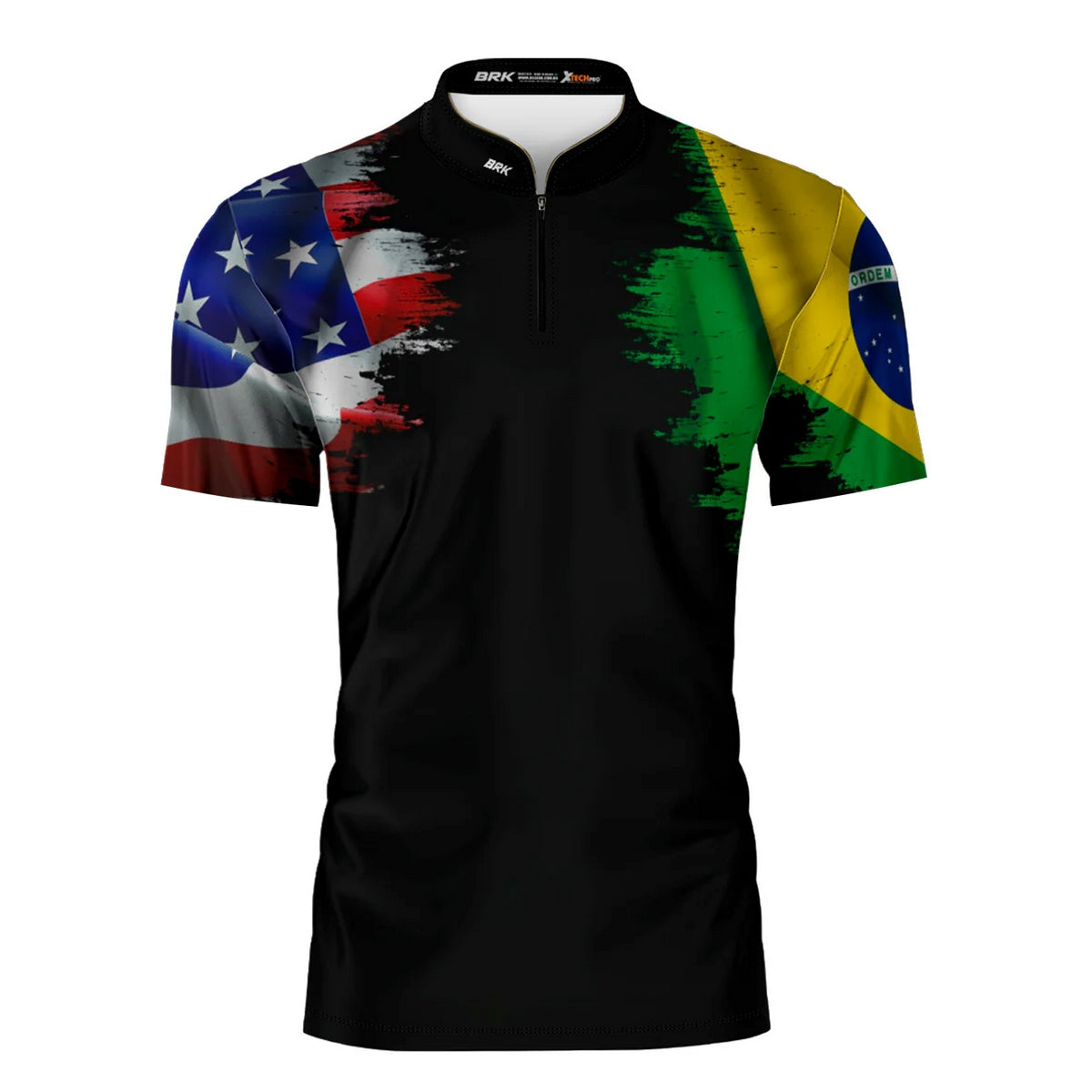 Camisa Agro Manga Curta Feminina Brk Bandeira Brasil Estados Unidos com Proteção UV50