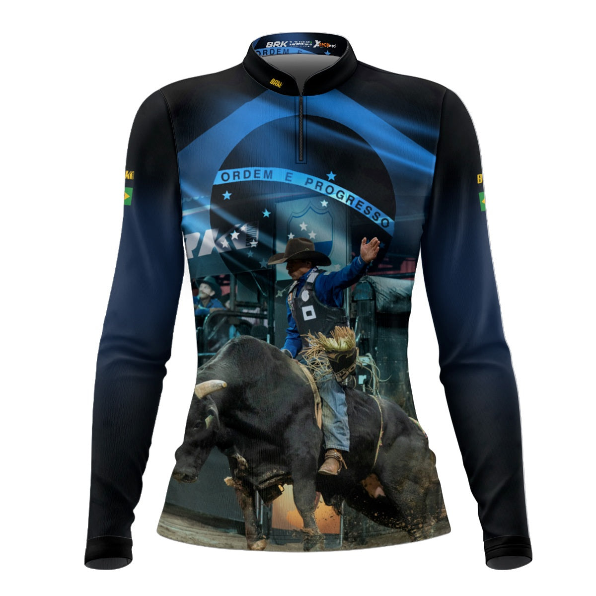 Camisa Agro Feminina Brk Rodeio Brasil Azul com Proteção Solar UV50+