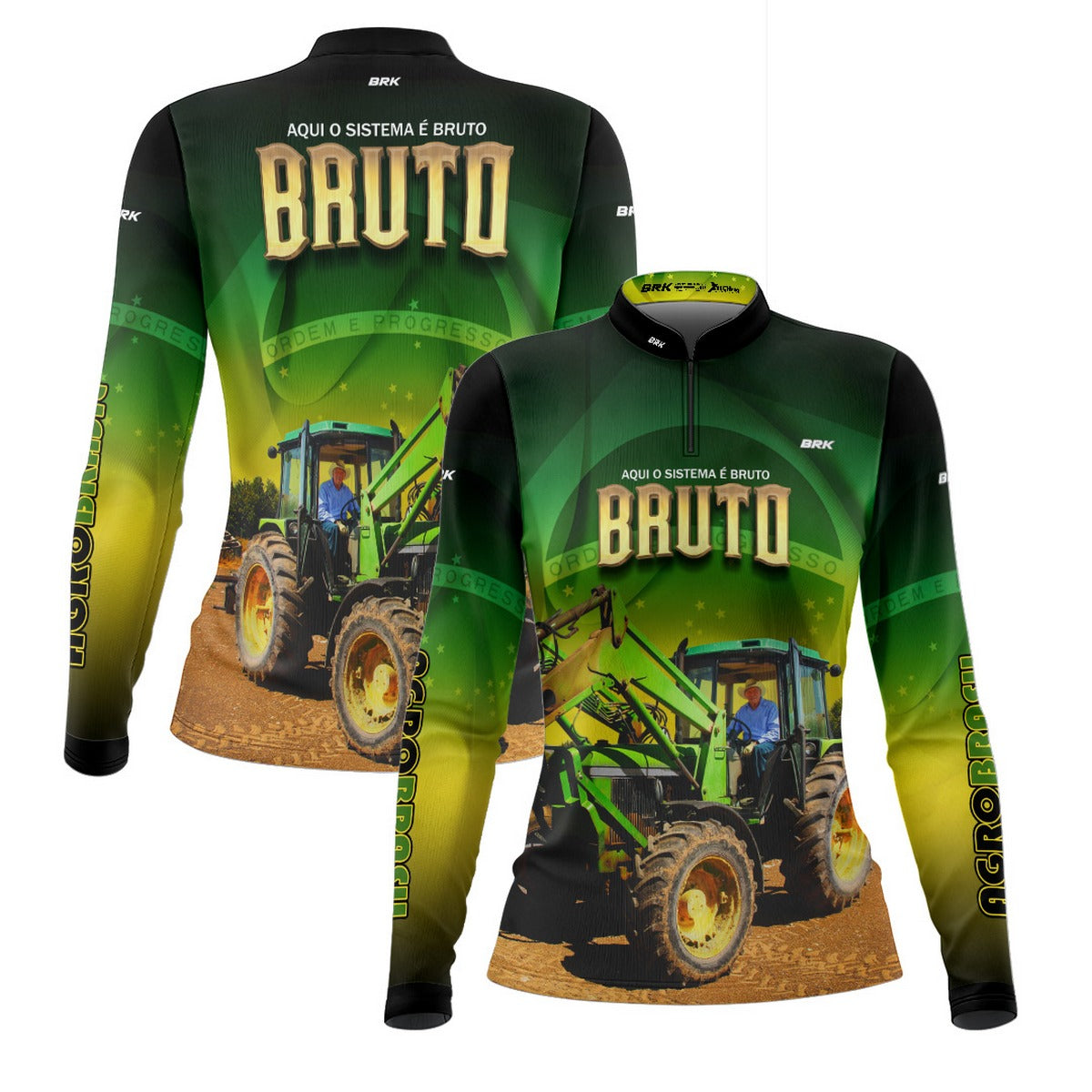 Camisa Agro Feminina Brk Trator Aqui o Sistema é Bruto com Proteção UV50+