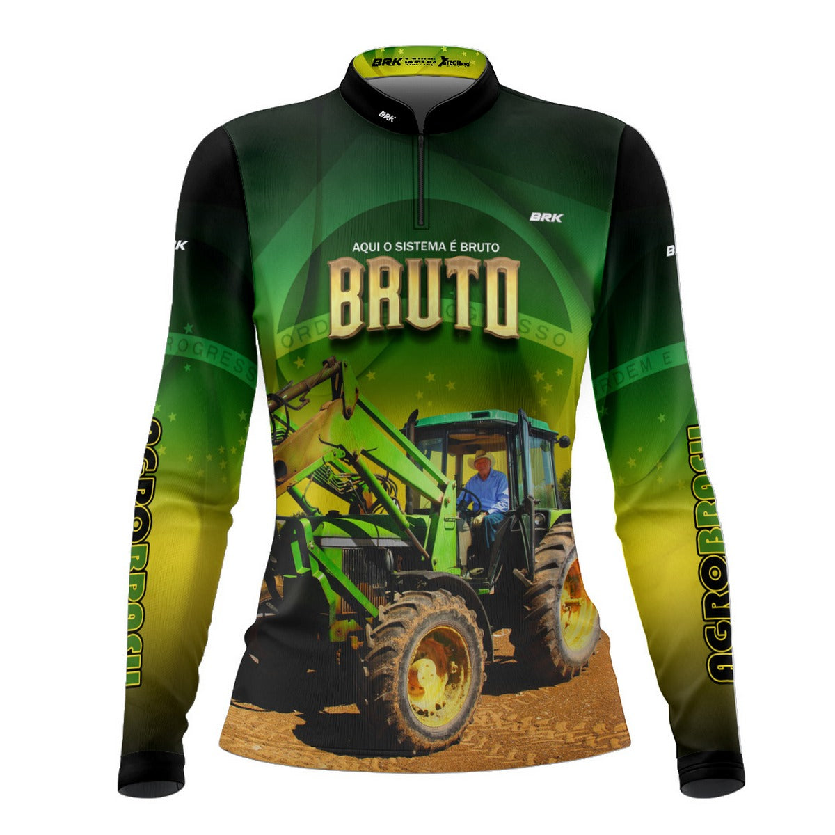 Camisa Agro Feminina Brk Trator Aqui o Sistema é Bruto com Proteção UV50+