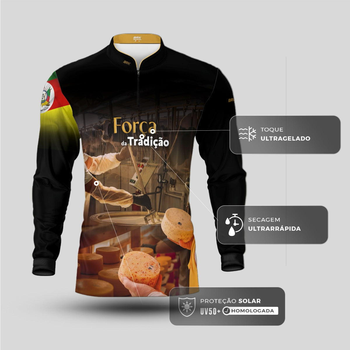 Camisa Agro Brk A Força da Tradição Produção de Queijo RS com Proteção UV50+