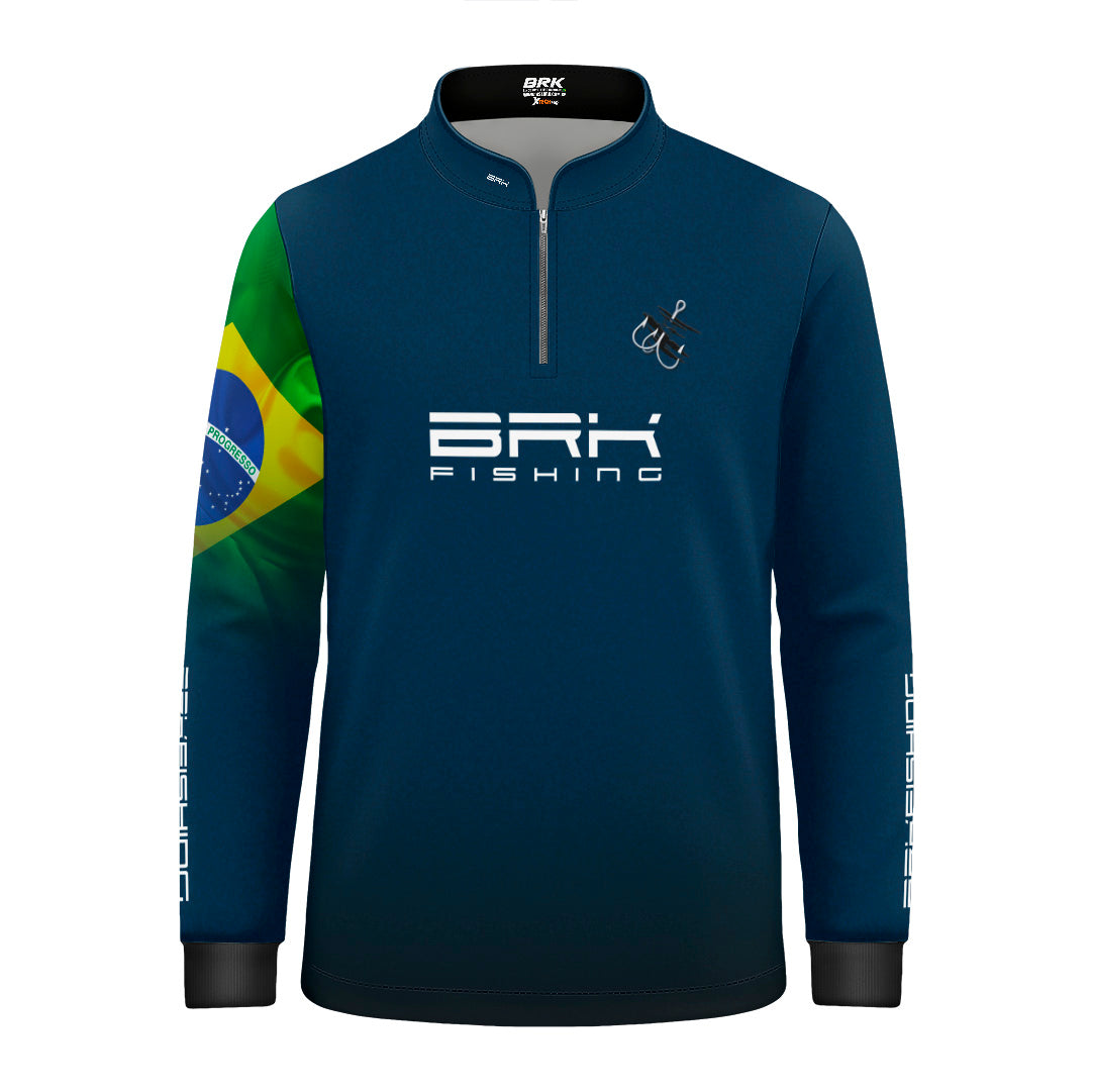 Camisa Infantil Brk Azul Bandeira do Brasil Garateia com Proteção UV50+