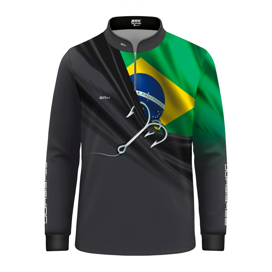 Camisa Infantil Brk Cinza Bandeira do Brasil Garateia com Proteção UV50+