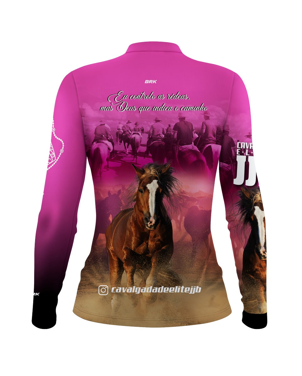 Camisa Agro Feminina Brk Cavalgada Elite JJB Rosa com Proteção UV50+
