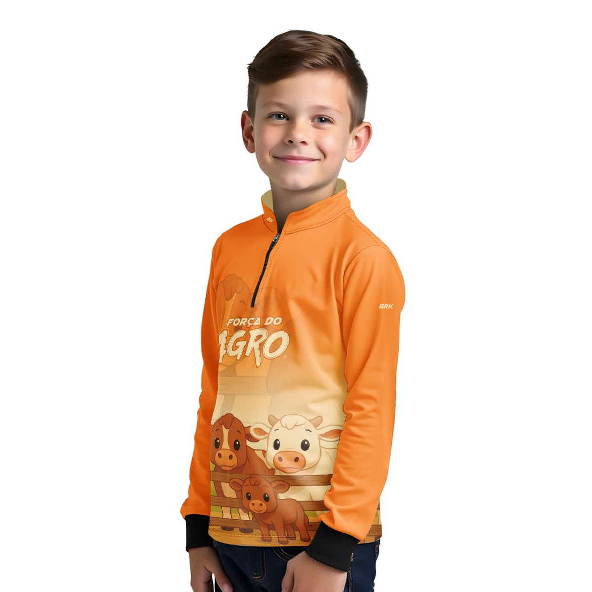 Camisa Agro Kids Brk Laranja Animais do Campo com Proteção UV50 + Brinde