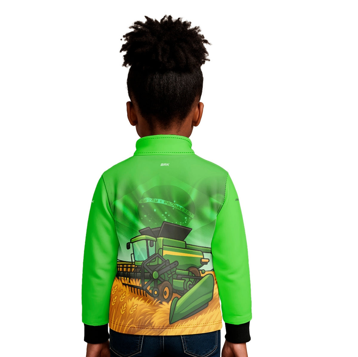 Camisa Agro Kids Brk Verde Colheitadeira com Proteção UV50 + Brinde