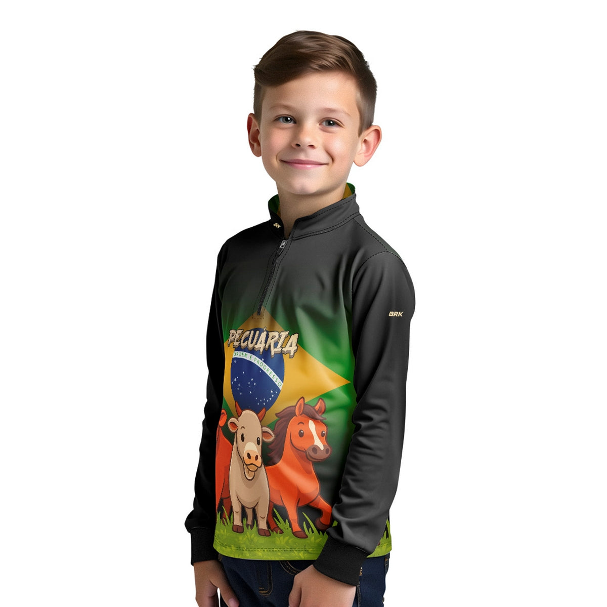 Camisa Agro Kids Brk Bandeira do Brasil Pecuária com Proteção UV50