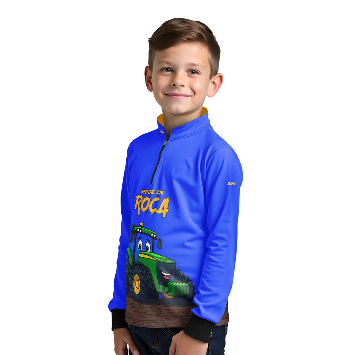 Camisa Agro Kids Brk Azul Made in Roça com Proteção UV50 + Brinde