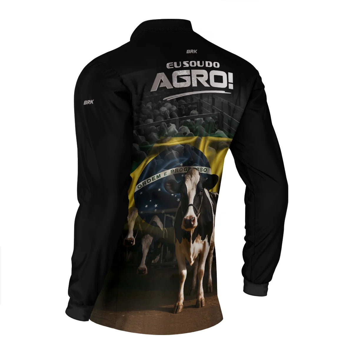 Camisa UV50 Agro Brk Eu Sou do Agro Preta Vaca Holandesa