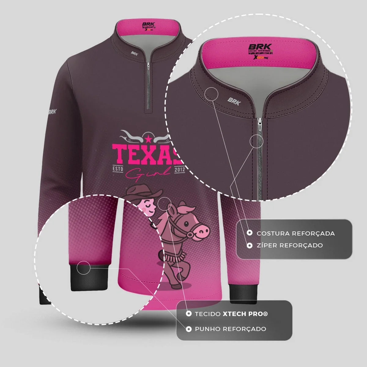 Camisa UV50 Agro Infantil Brk Texas Girl Rosa