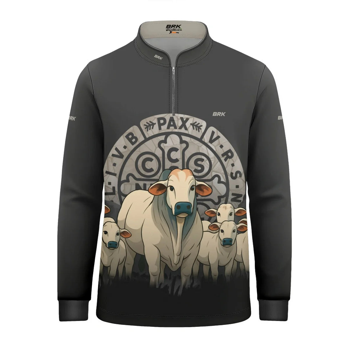 Camisa UV50 Agro Infantil Brk Medalha Sao Bento Cinza e Vaquinhas