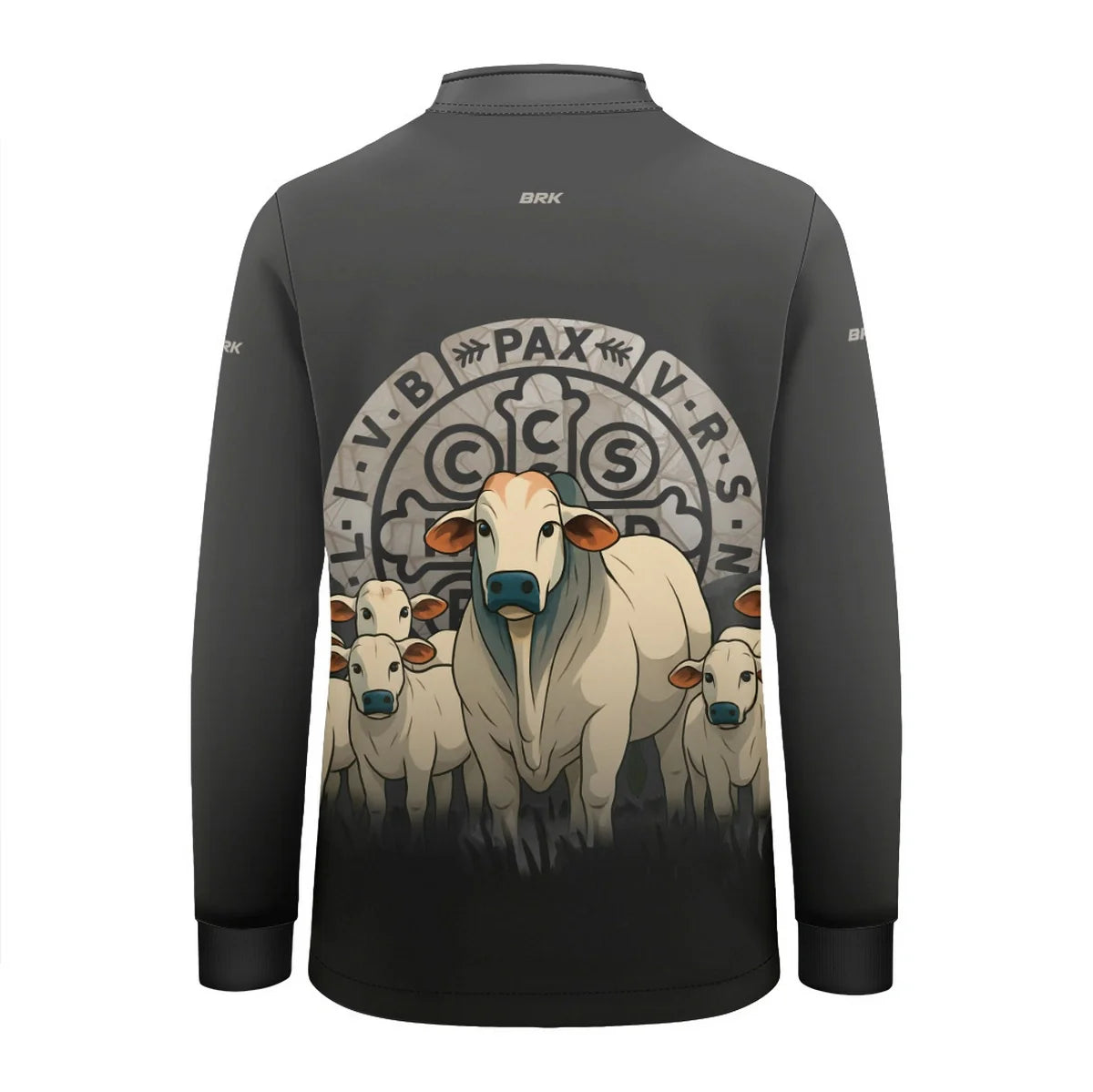 Camisa UV50 Agro Infantil Brk Medalha Sao Bento Cinza e Vaquinhas