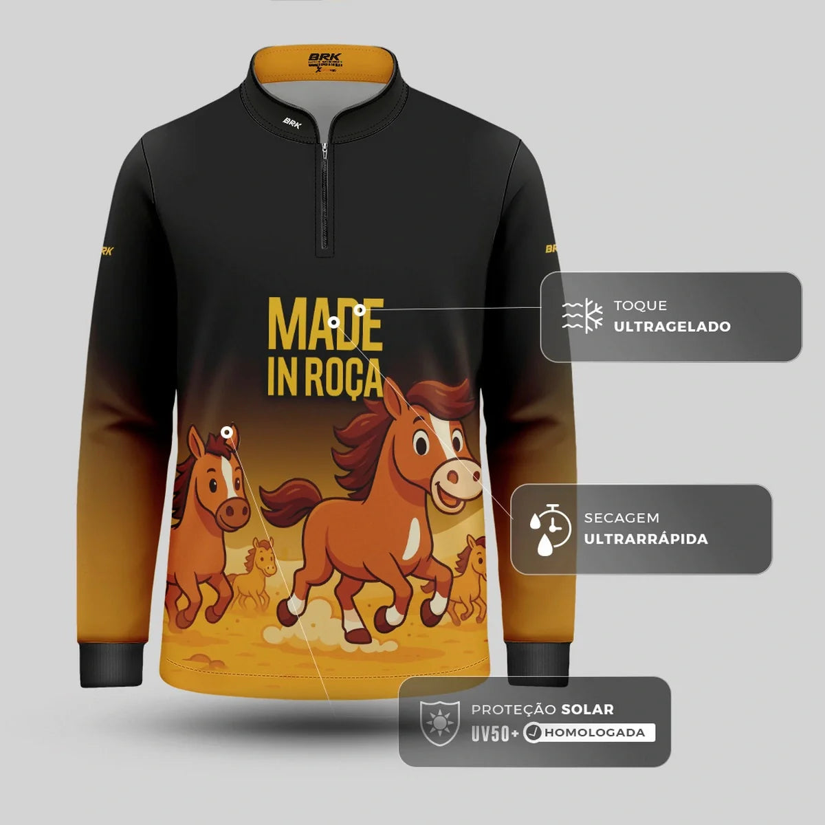 Camisa UV50 Agro Infantil Brk Made in Roça Cavalos
