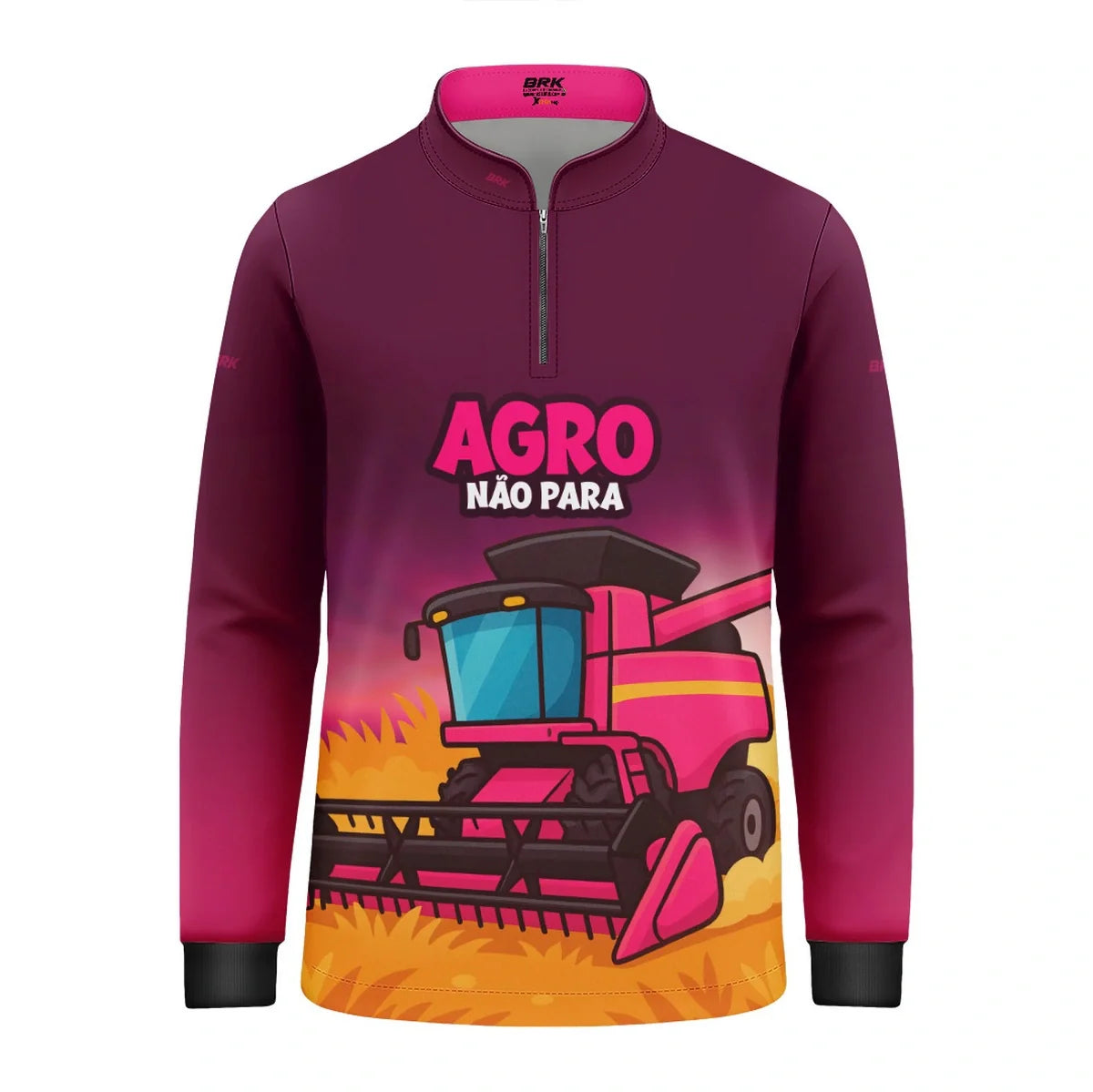 Camisa UV50 Agro Infantil Brk Colheitadeira Rosa Agro Não Para
