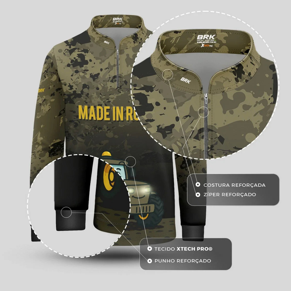 Camisa UV50 Agro Infantil Brk Made in Roça Camuflada