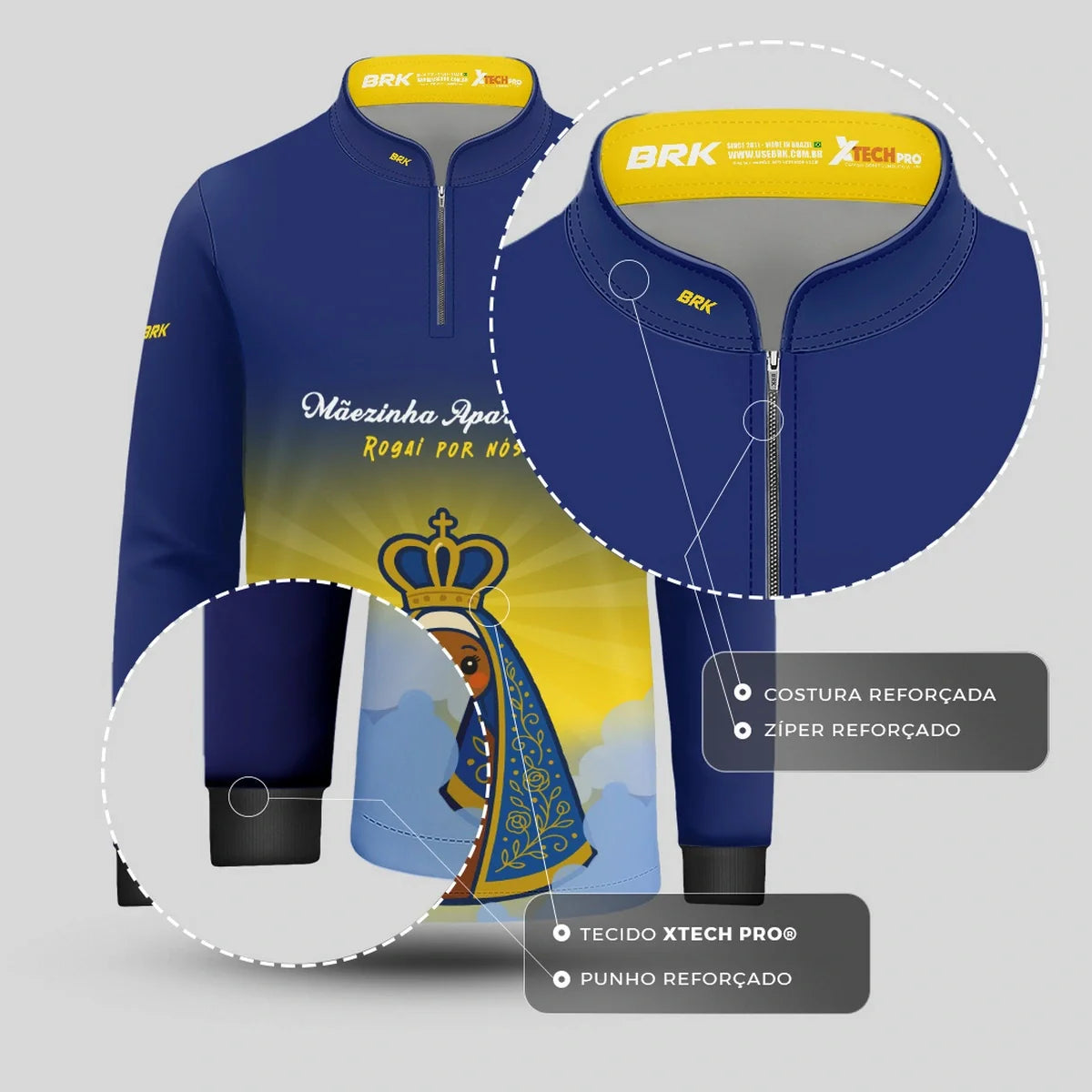 Camisa UV50 Agro Infantil Brk Mãezinha Aparecida Rogai Por Nós