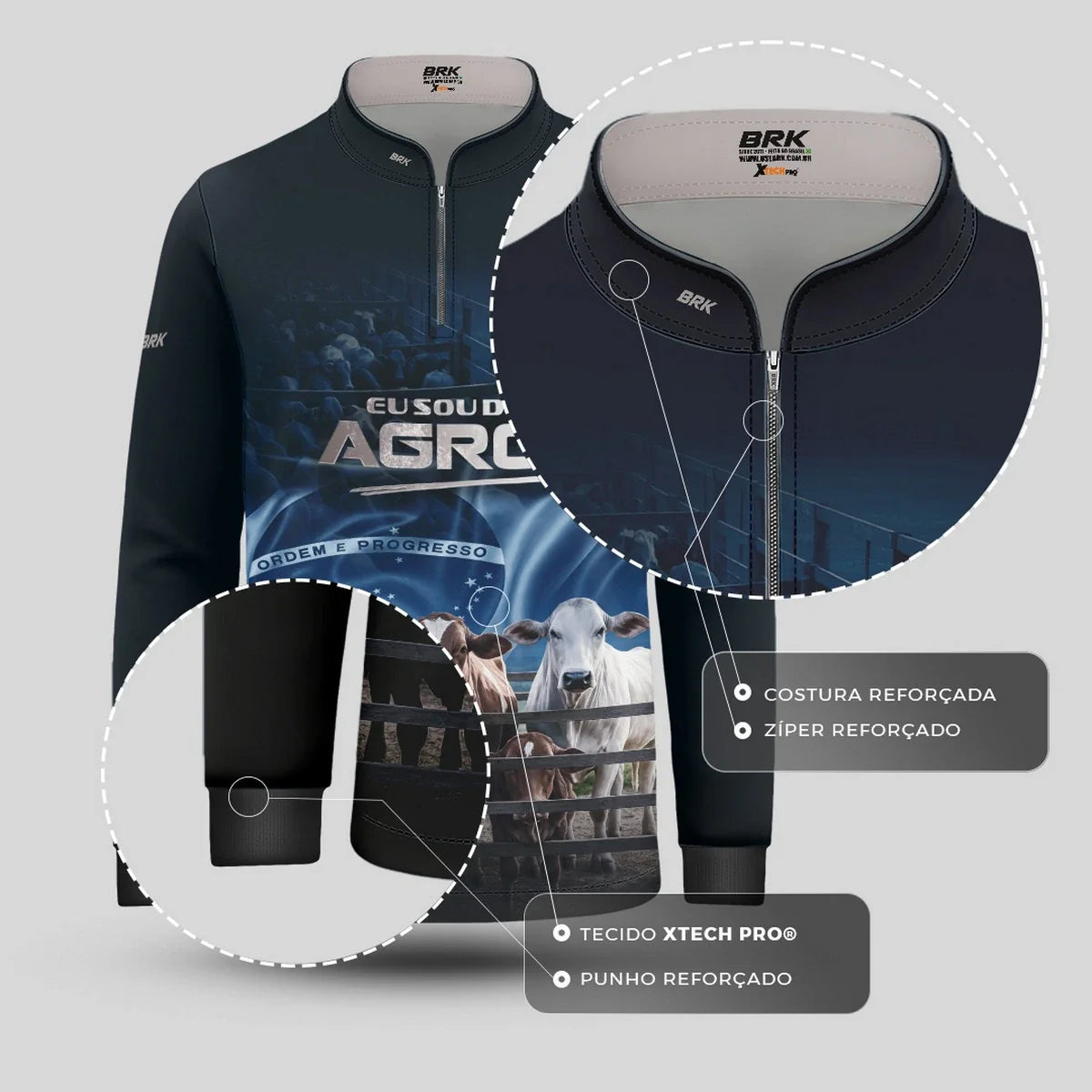 Camisa UV50 Agro Infantil Brk Eu Sou do Agro Azul Pecuária Brasil