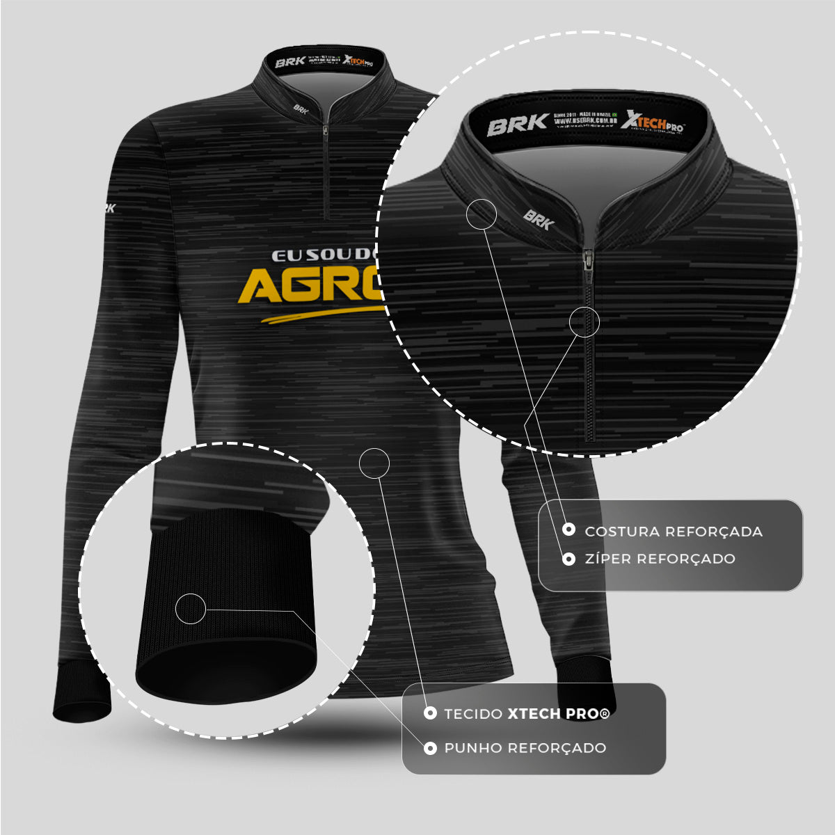 Camisa Agro Feminina Brk Eu Sou Do Agro Clean Preto com Proteção Solar UV50+