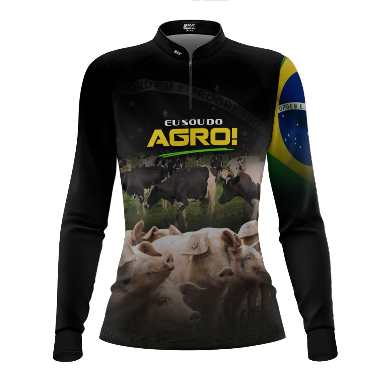 Camisa Agro Feminina Brk Eu Sou do Agro Preta Pecuária com Proteção UV50