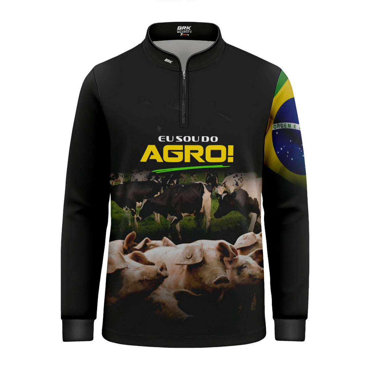 Camisa Agro Infantil Brk Eu Sou do Agro Preta Pecuária com Proteção UV50