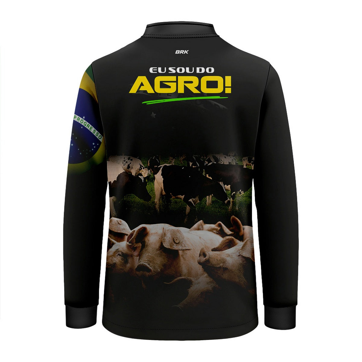 Camisa Agro Infantil Brk Eu Sou do Agro Preta Pecuária com Proteção UV50