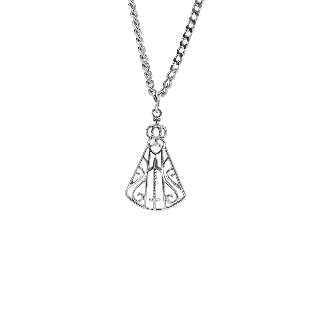 Corrente Pingente Brk Nossa Senhora Aparecida Vazada Niquel