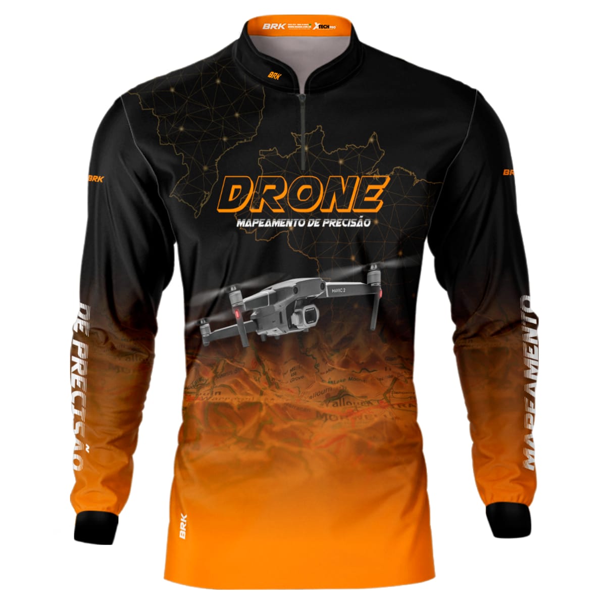 Camisa Agro Brk Drone Mapeamento DJI Laranja com Proteção Solar UV50+