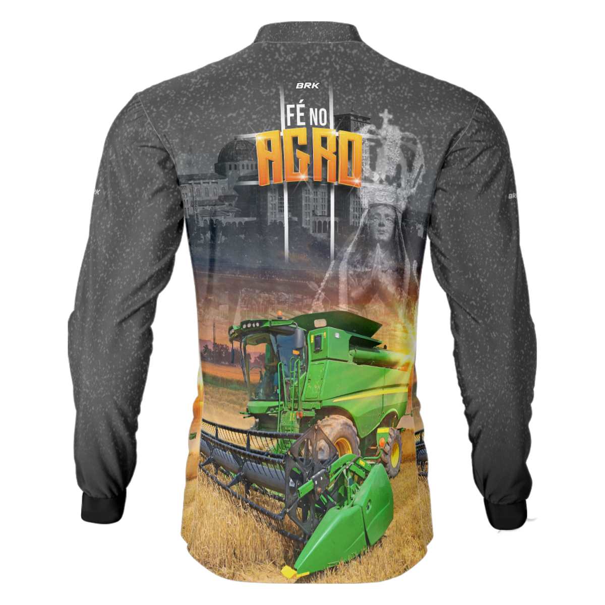 Camisa Agro Brk Colheitadeira Padroeira Fé no Agro com Proteção Solar UV50+