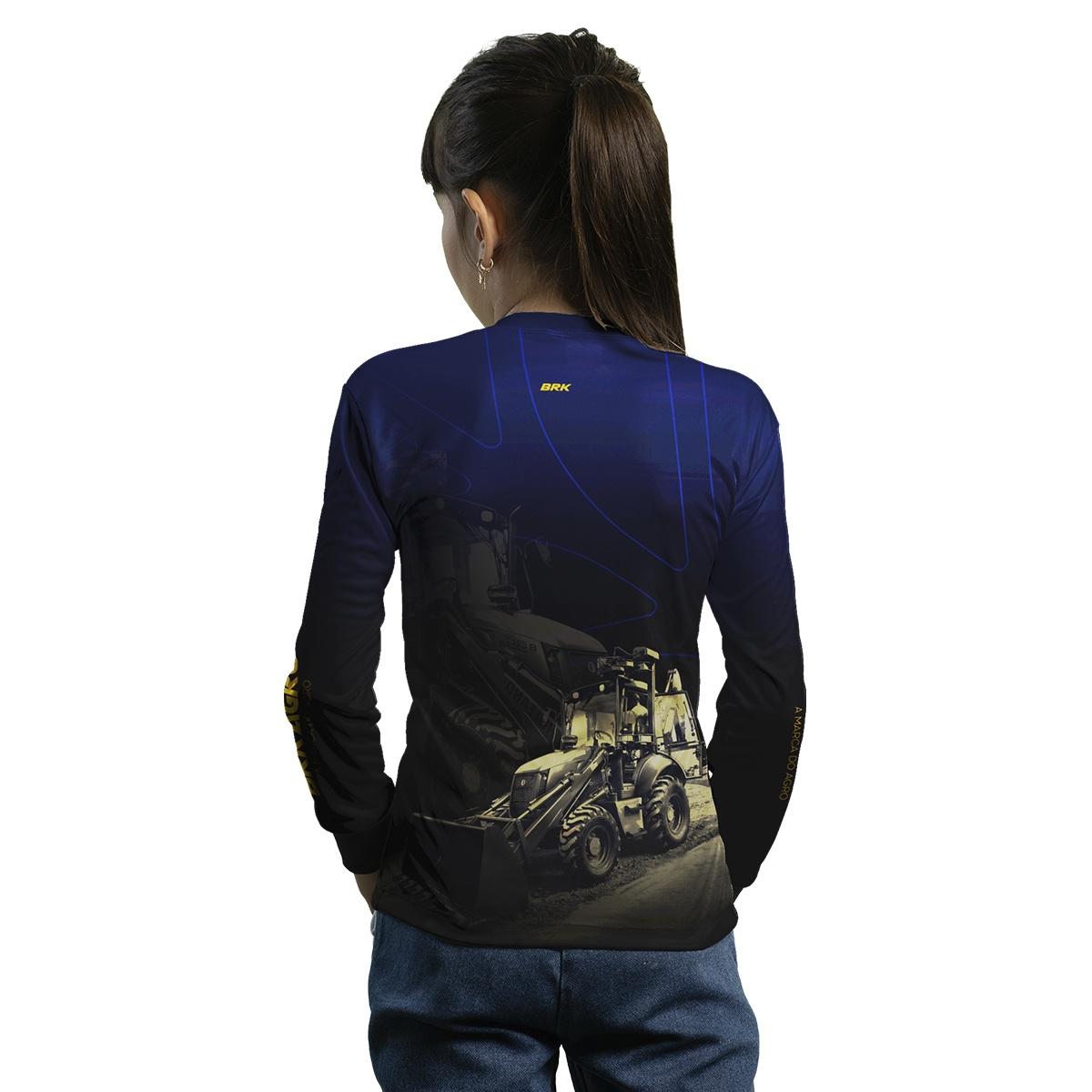 Camisa Infantil Agro Brk Azul e Preta Retroescavadeira com UV50+