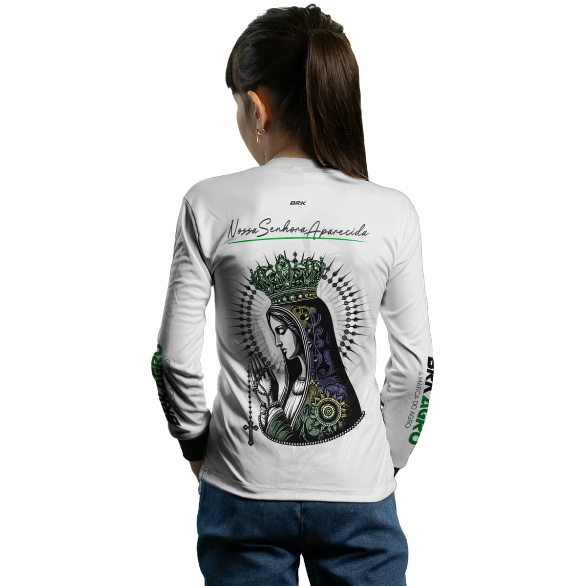 Camisa Infantil Agro Brk Feminina Branca Padroeira com Proteção Solar UV50+