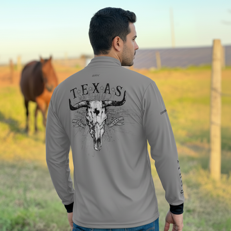 Camisa Agro Brk Clean Cinza Texas Long Horn com Proteção UV50+