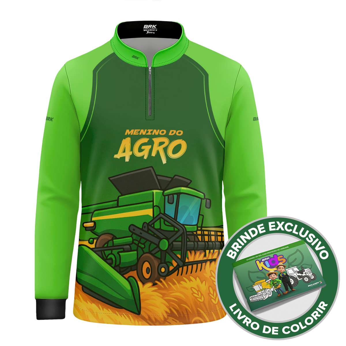 Camisa Agro Kids Brk Verde Menino do Agro com Proteção UV50 + Brinde