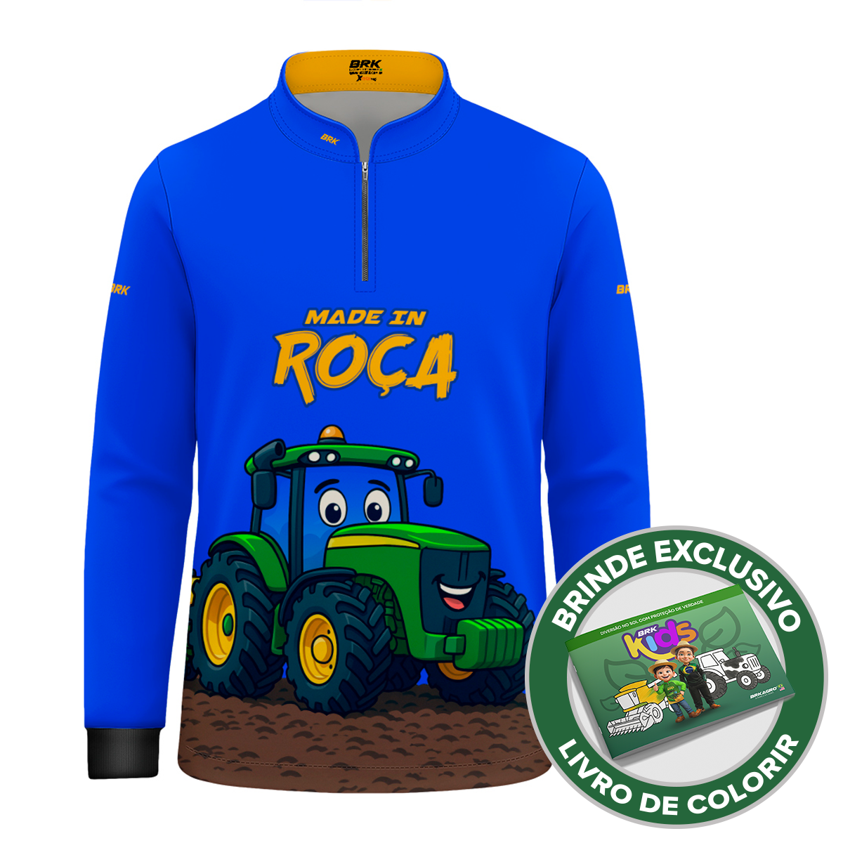 Camisa Agro Kids Brk Azul Made in Roça com Proteção UV50 + Brinde