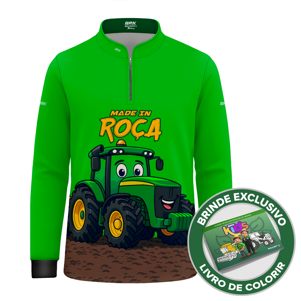 Camisa Agro Kids Brk Verde Made in Roça com Proteção UV50 + Brinde
