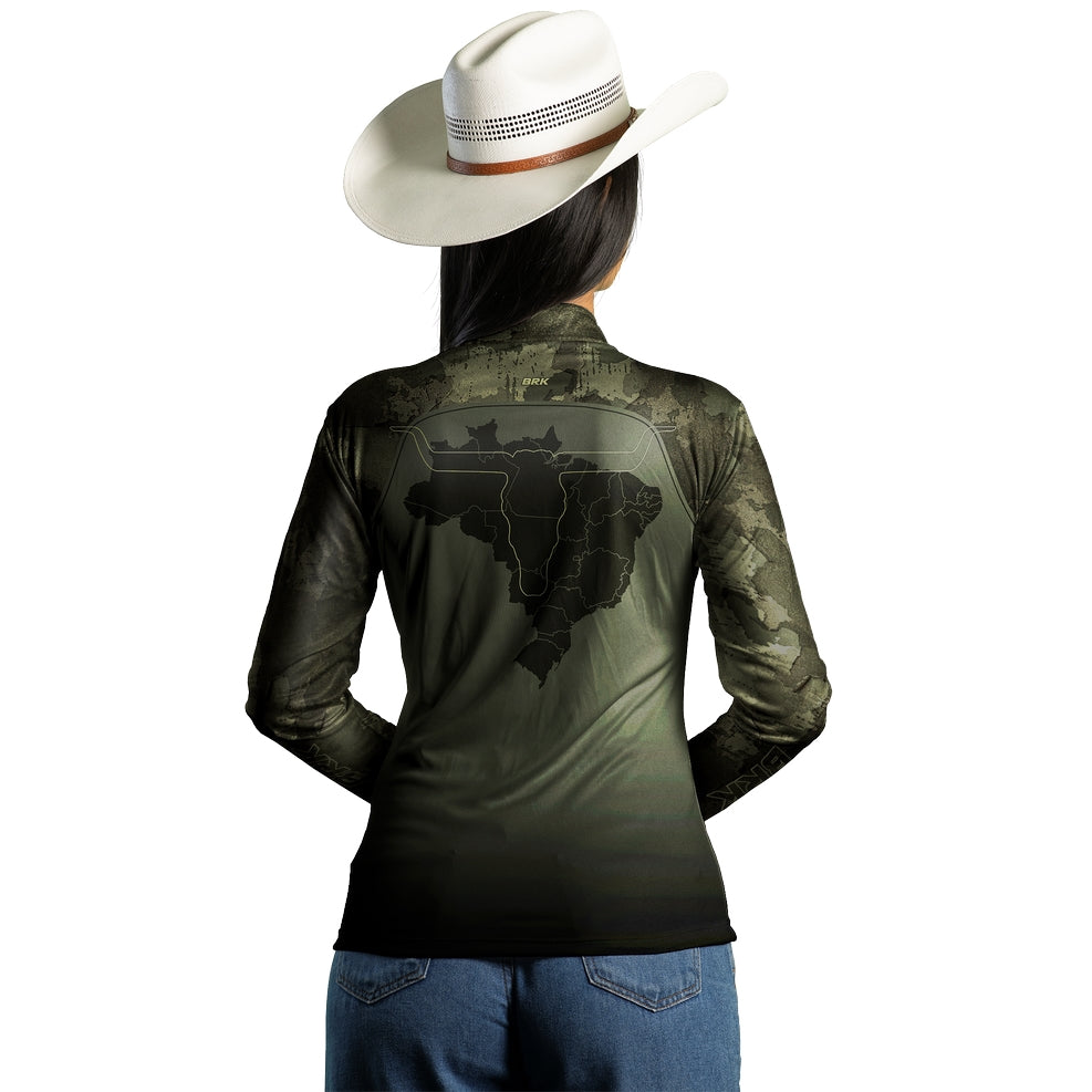 Camisa Agro Feminina Brk Camuflado Long Horn com Proteção Solar UV50+