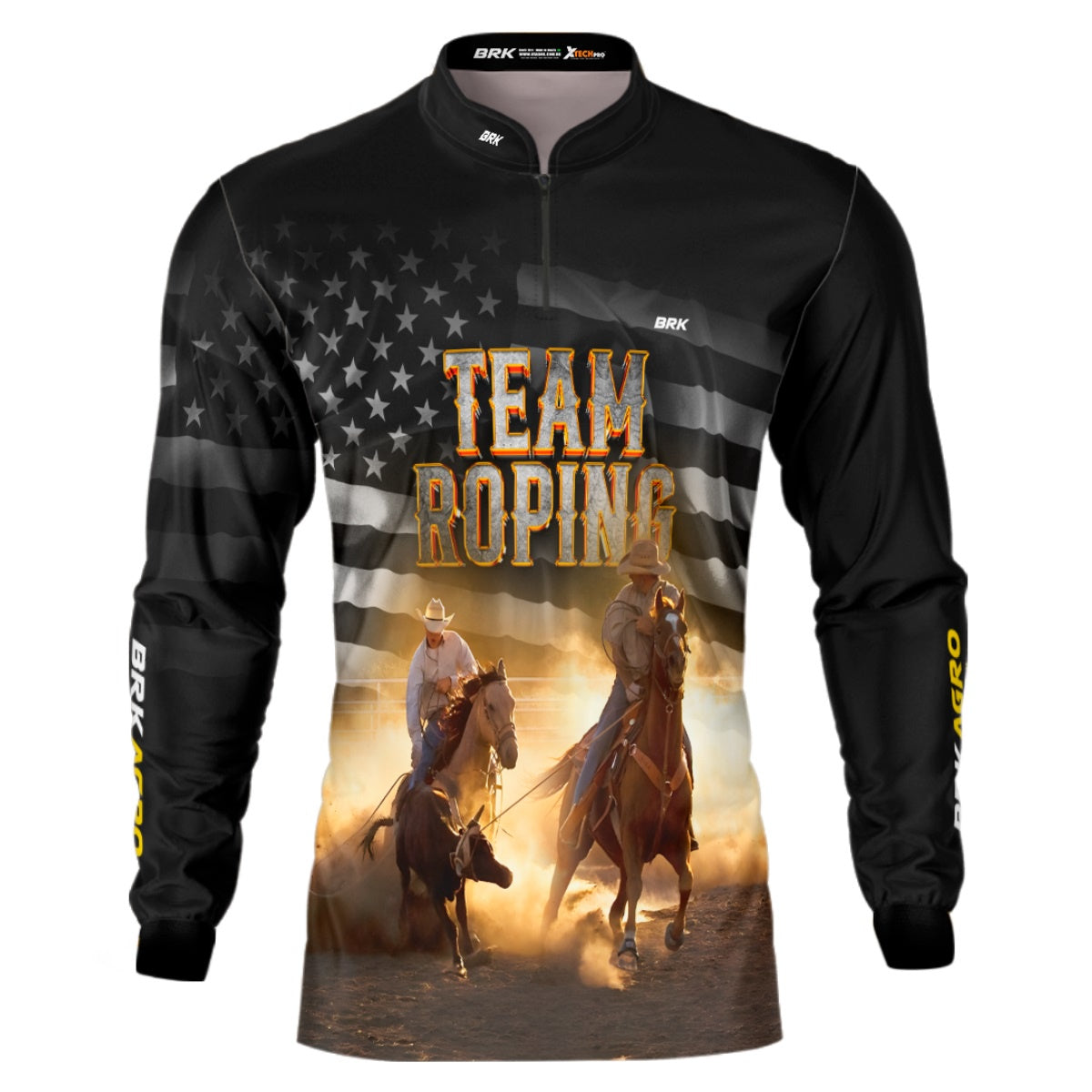 Camisa Agro Brk Team Roping Preta com Proteção Solar UV50+