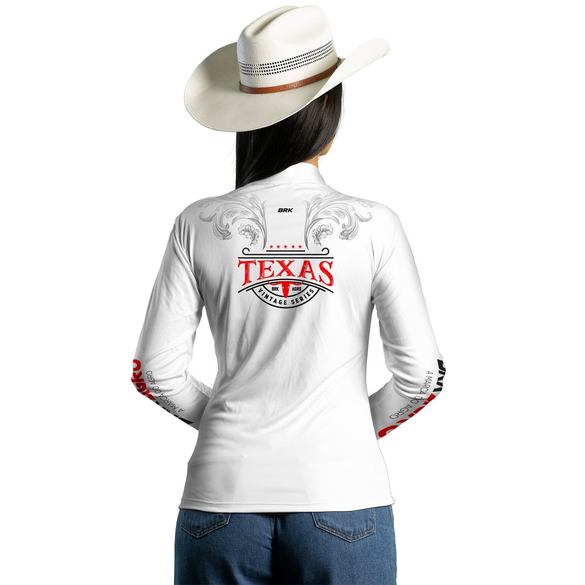 Camisa Agro Feminina Brk Texas Vintage Branca com Proteção com Proteção Solar UV50+