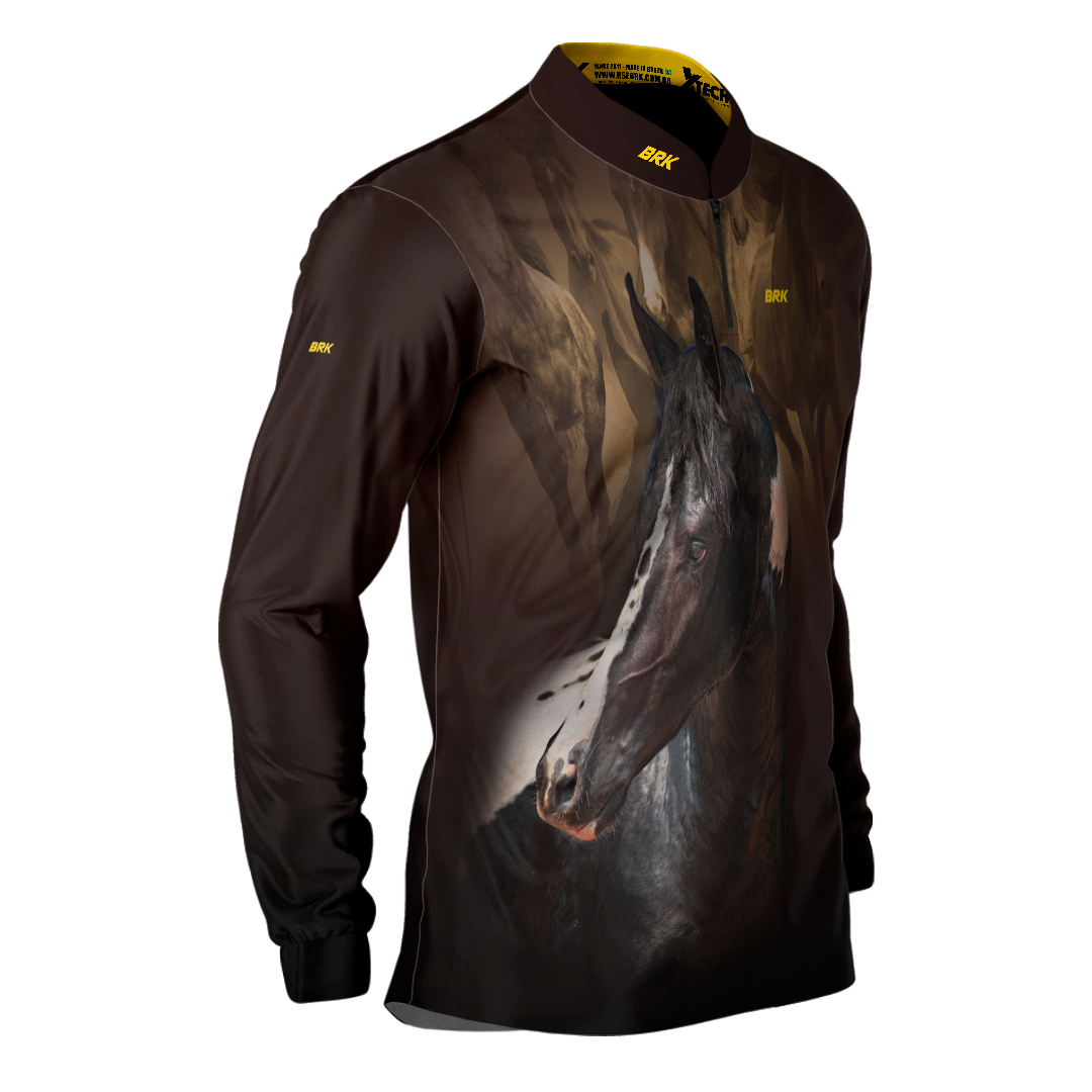 Camisa Agro Brk Marrom e Preto Mangalarga com Proteção Solar UV50+