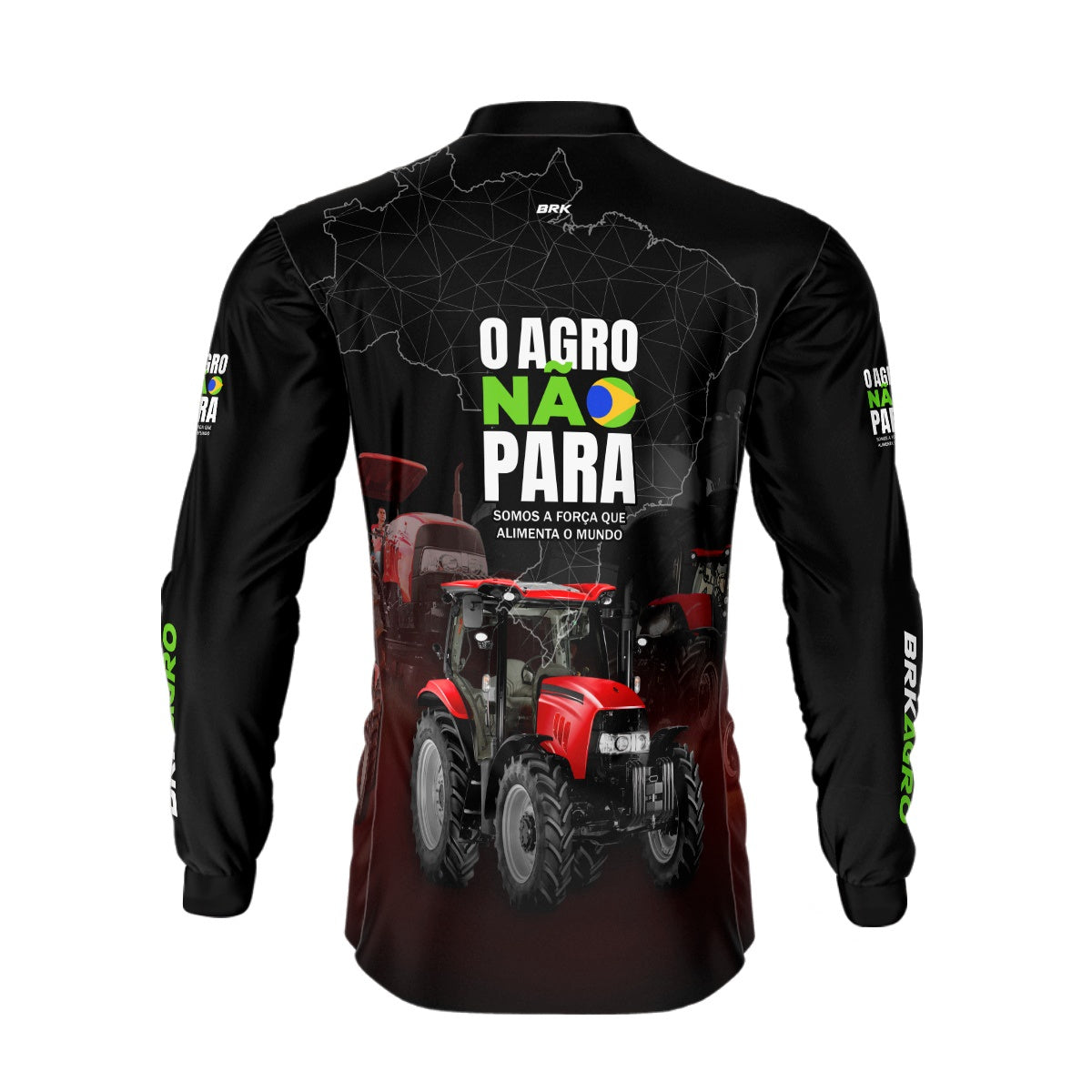 Camisa Agro Brk Preta e Vermelho O Agro Não Para com Proteção Solar UV50+