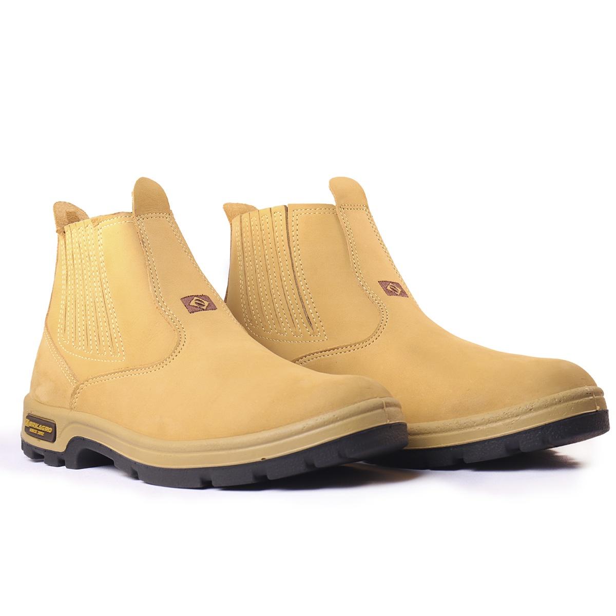 Botas de trabalho amarelas estilo Chelsea com sola preta antiderrapante e logo frontal