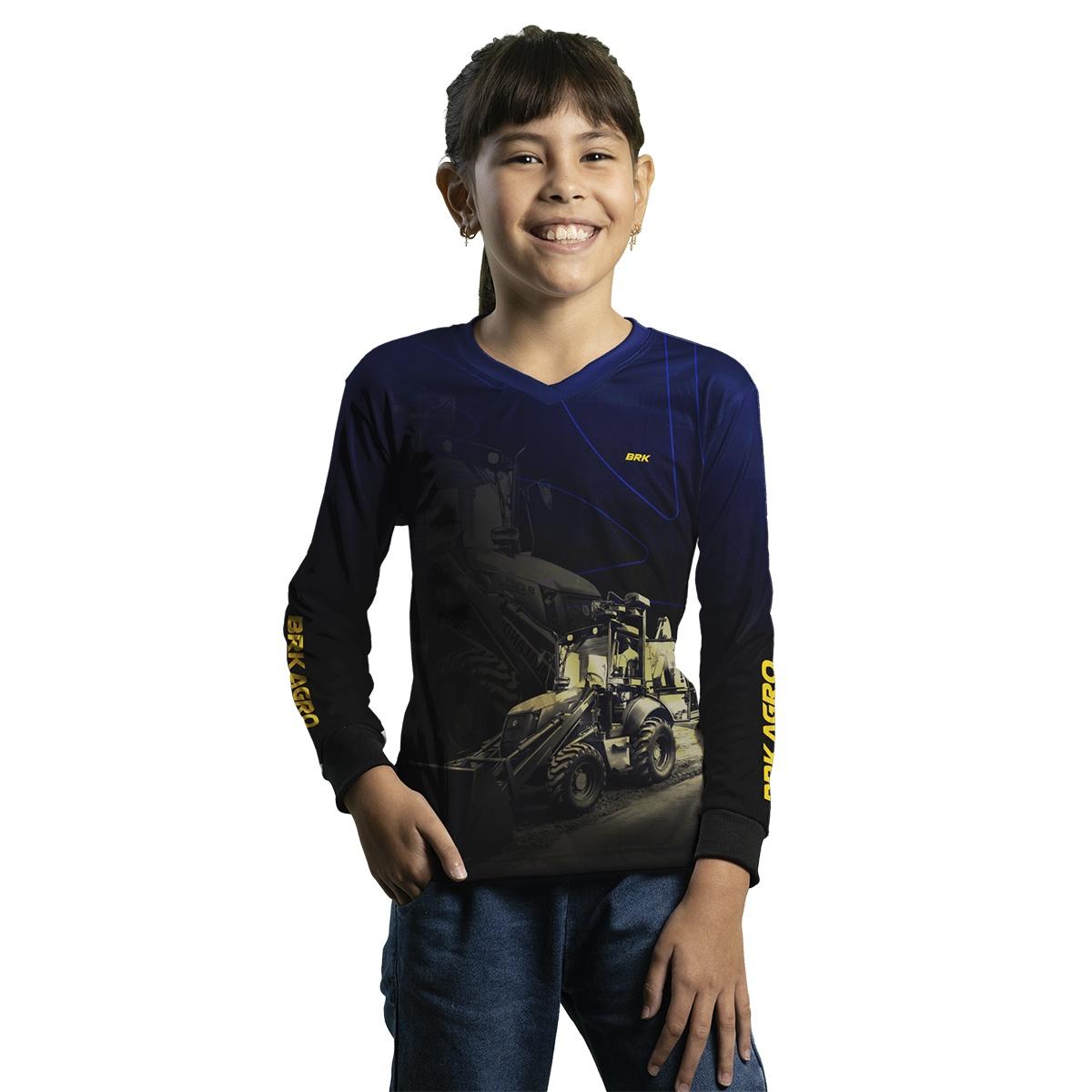 Camisa Infantil Agro Brk Azul e Preta Retroescavadeira com UV50+