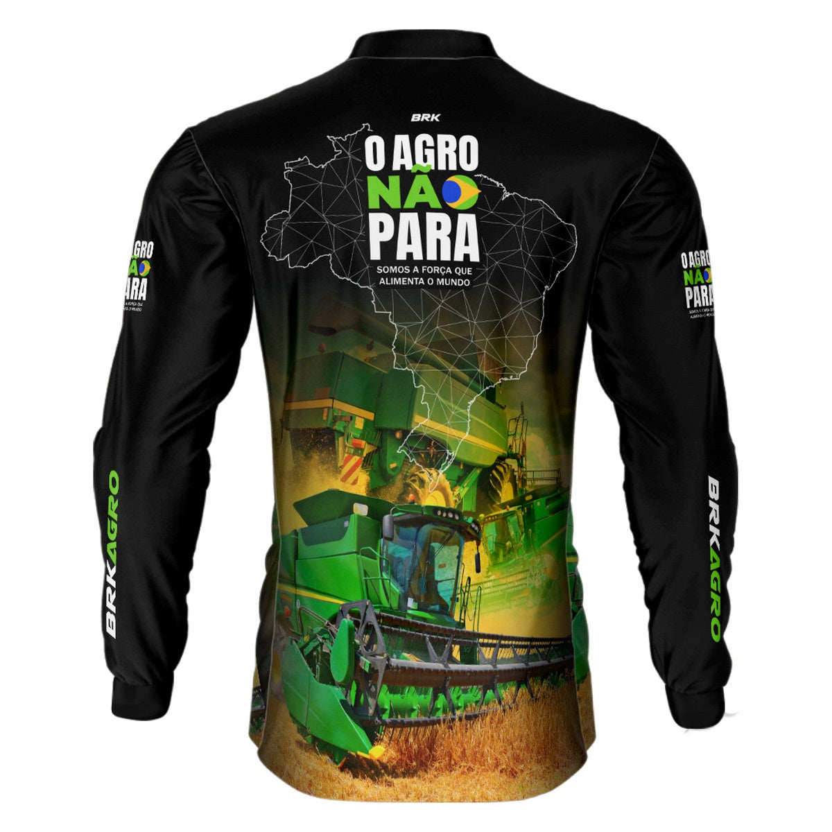 Camisa Agro Brk O Agro Não Para Trator Verde com Proteção Solar UV50+ Envio Imediato