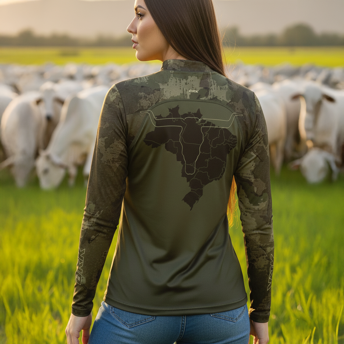 Camisa Agro Feminina Brk Camuflado Long Horn com Proteção Solar UV50+